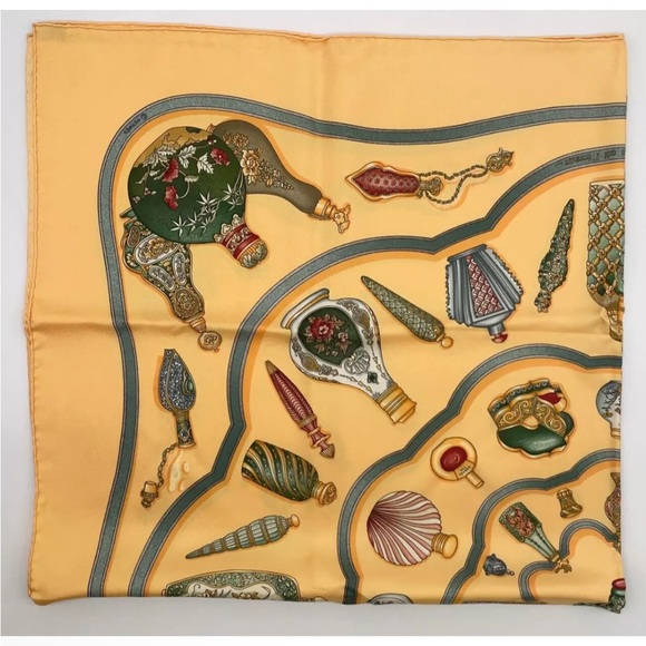 Yellow Hermes Carre 90 Silk Scarf Perfume Bottle W/Box - Picture 5 of 11